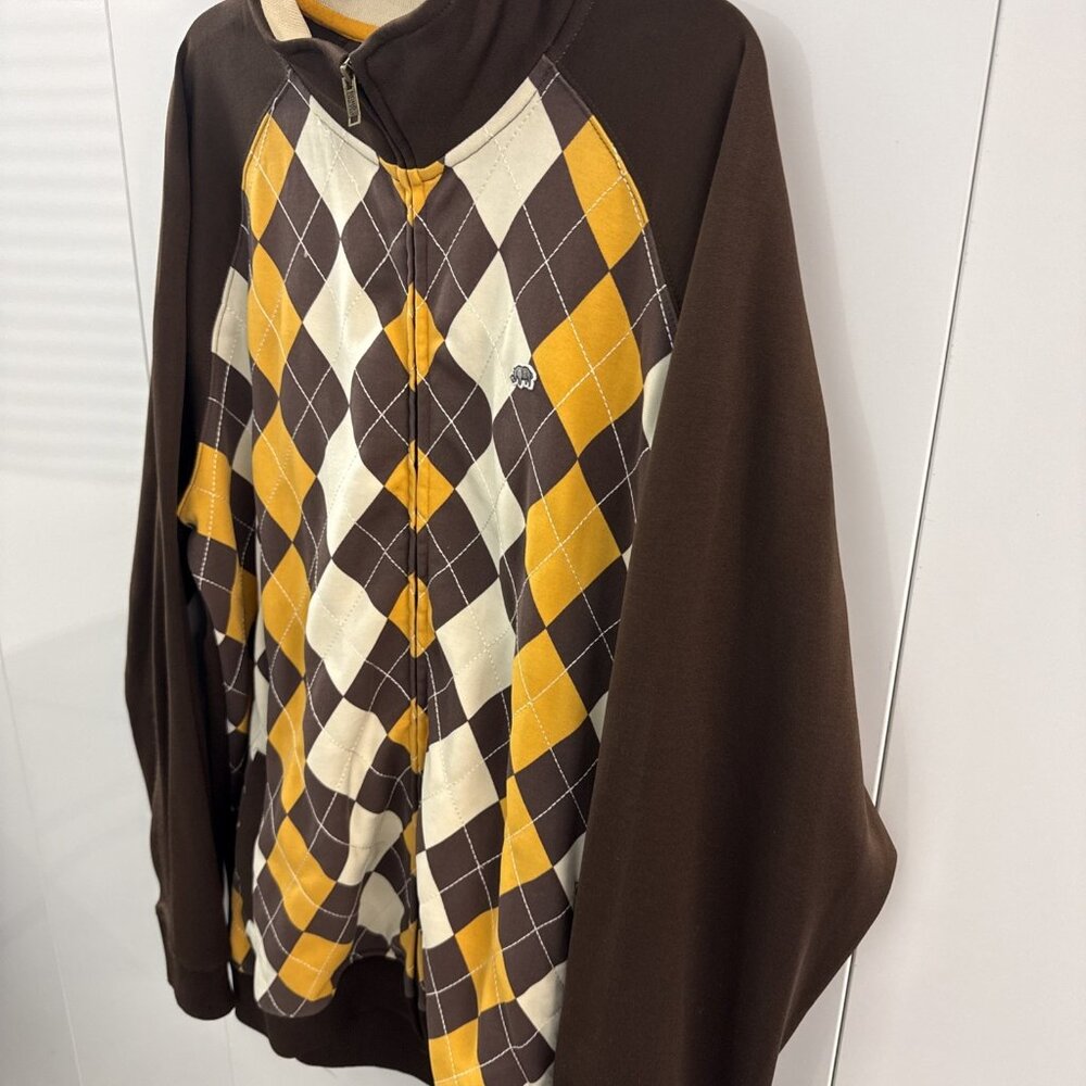 Ecko Unltd Track Jacket Mens XL Brown Gold Cream Argyle Full Zip Rap Hip Hop - Picture 3 of 9